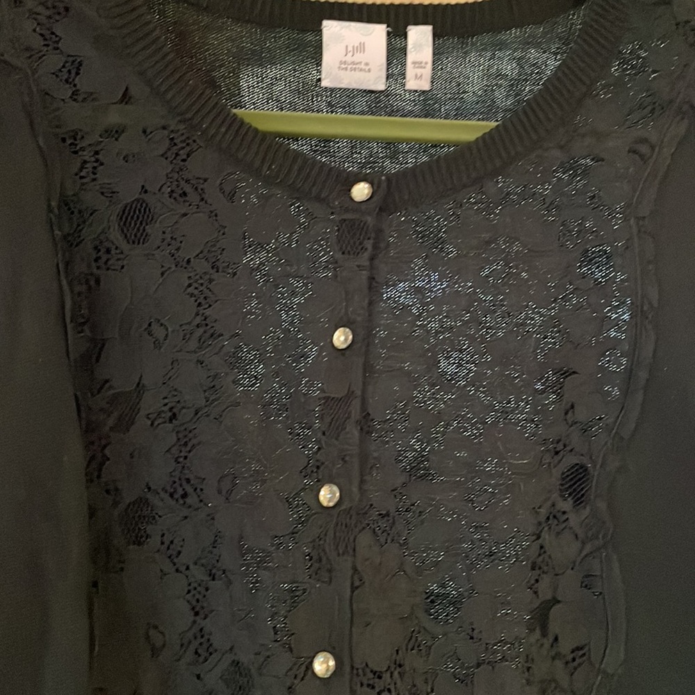 J. Jill lace front sweater with super shiny buttons - Picture 6 of 7